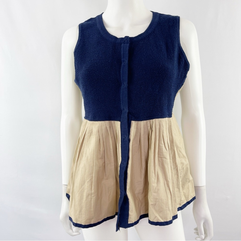 Anthropologie Moth Blue & Tan Colorblock Tank Top Size PS Casual Preppy